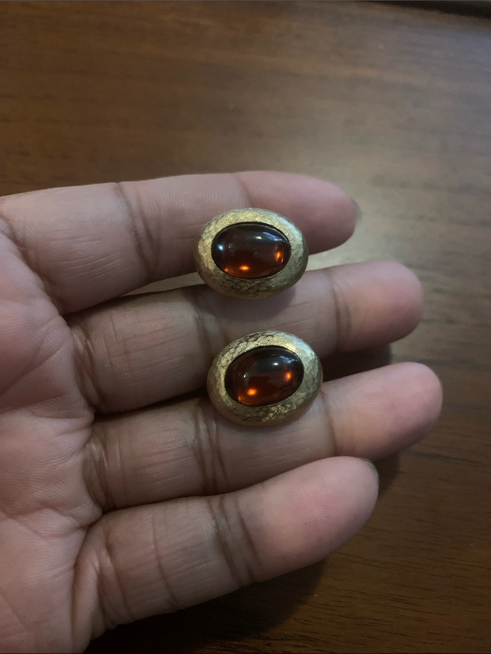 Vintage Hickok Gold plated Cuff Links with Amber Cabochon